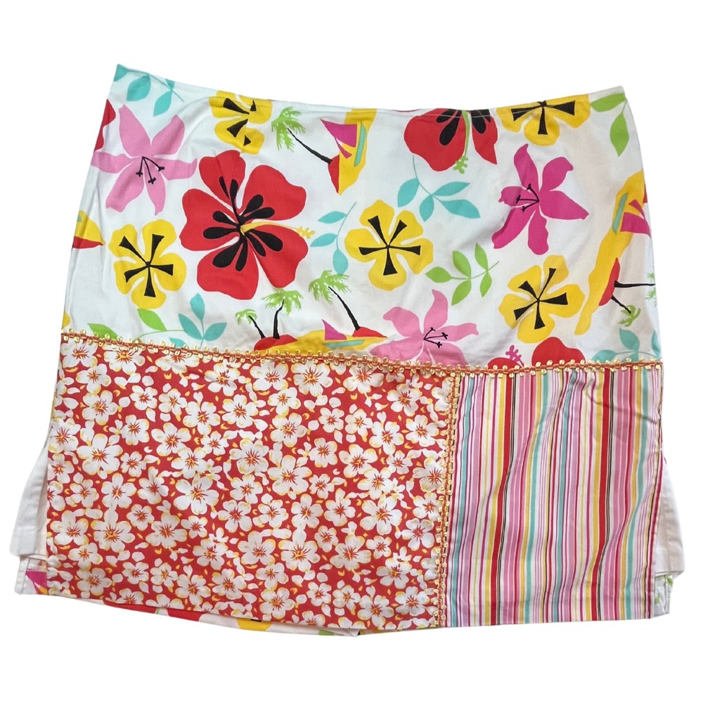 Vintage Y2K Mini Skort 12 Pink Tropical Floral Coconut Retro Coquette McBling
